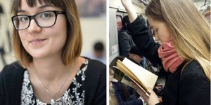 Киянка цікавиться книжковими уподобаннями пасажирів транспорту