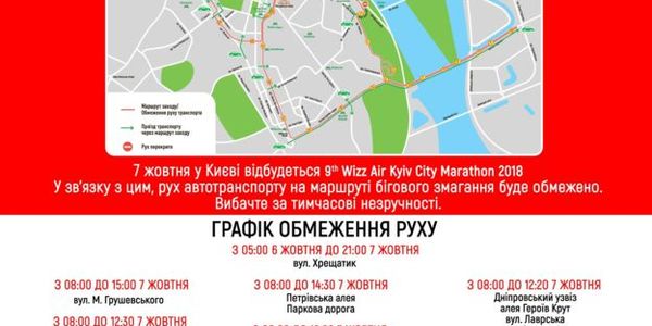 Через 11 тисяч марафонців у столиці масштабно перекриють руху транспорту