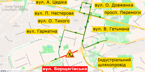 На вулиці Борщагівській перекриють рух транспорту: як об'їхати  