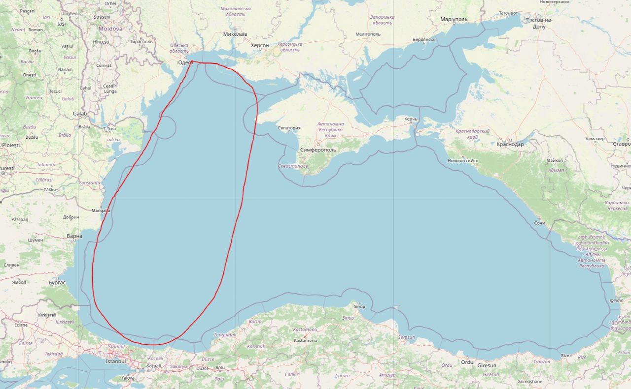 Заміновані рекомендовані шляхи від Босфору до Одеси. Фото: Facebook/Andrii Klymenko
