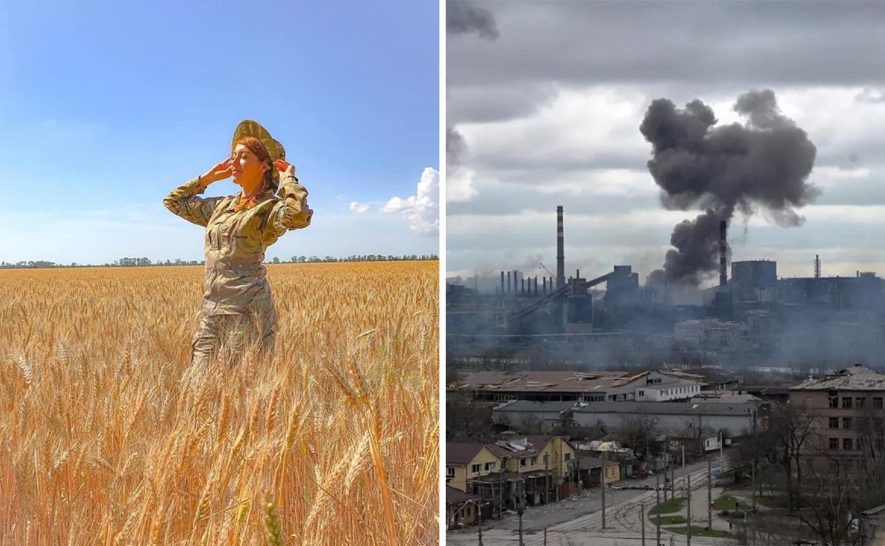 Олена Кушнір та обстріли на заводі «Азовсталь». Колаж: Даша Гришина