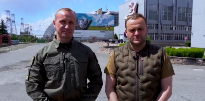Андрій Нєбитов та Олексій Кулеба на ЧАЕС. Фото: скрин відео