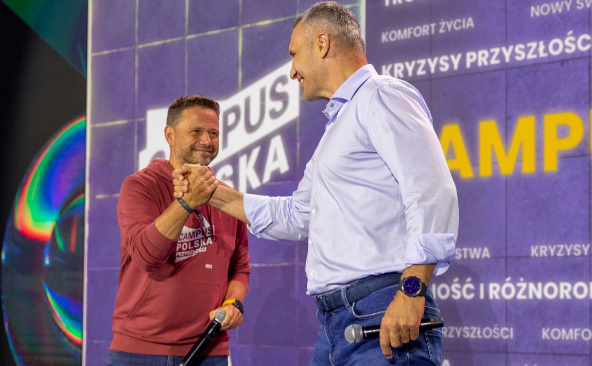 Віталій Кличко та Рафал Тшасковський на заході «Campus Polska 2023». Фото: телеграм-канал Віталія Кличка