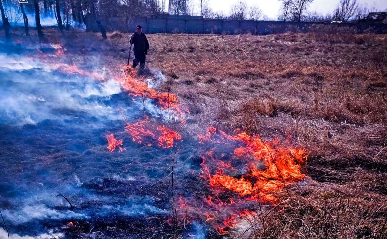 Рятувальник під час гасіння вогню. Фото: ГУ ДСНС у Київській області