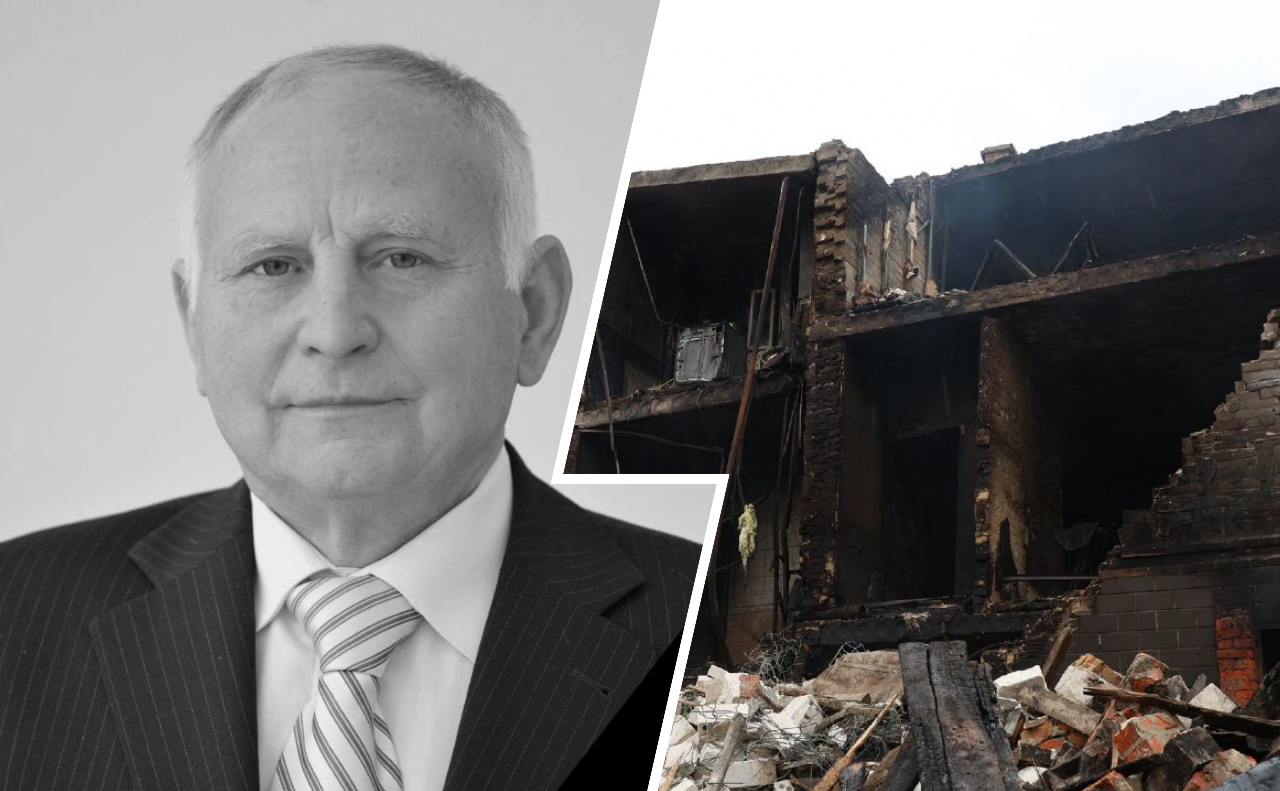 Микола Ліхтер та наслідки ворожого обстрілу. Колаж: Даша Гришина