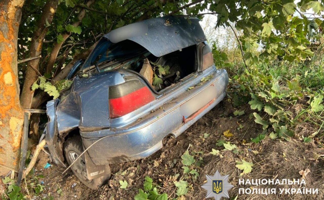 Авто, яке врізалось у дерево. Фото: Нацполіція