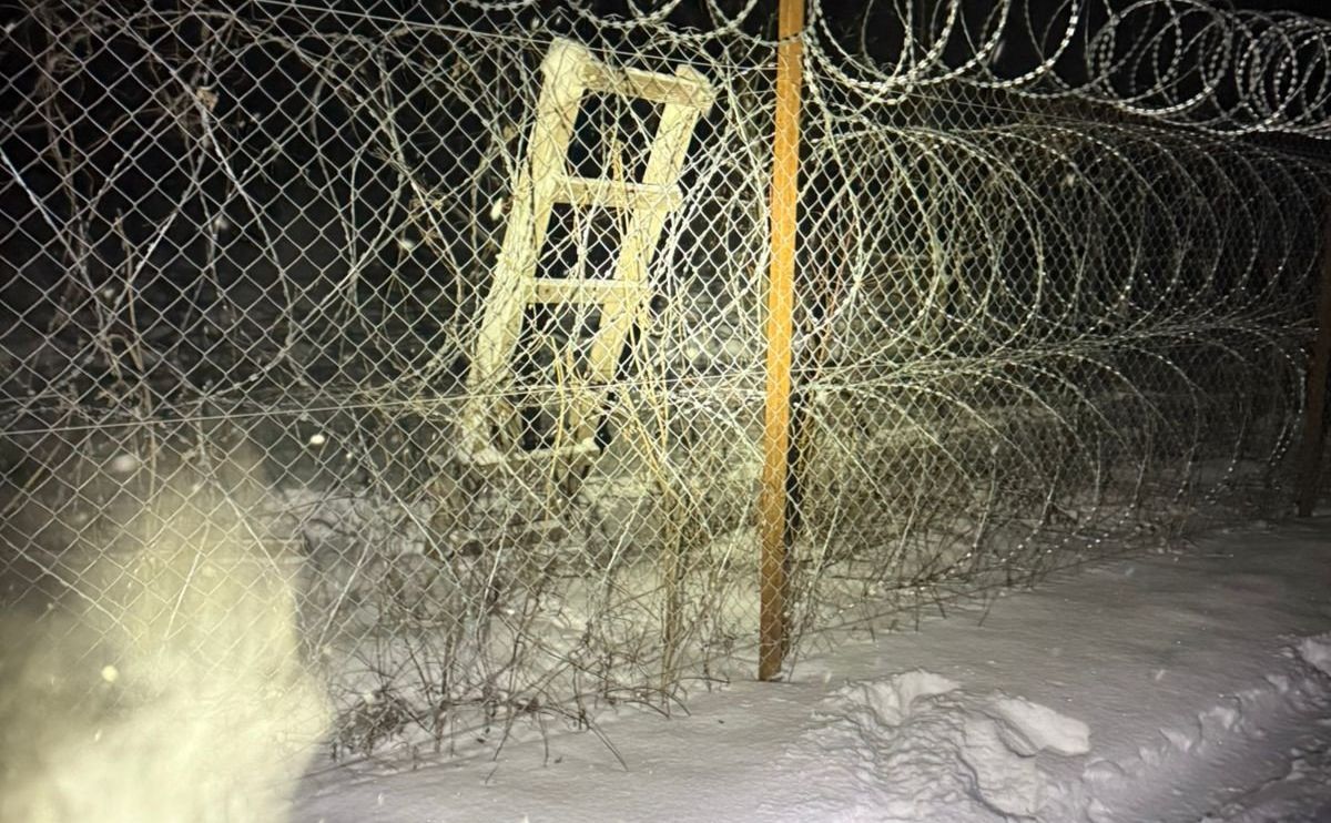 Порушник за допомогою драбини переліз через загороджувальний паркан. Фото: ДПСУ
