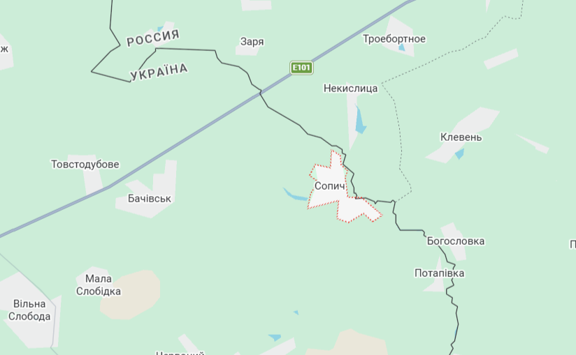 Село Сопич розташоване на кордоні з Брянською областю. Фото: скриншот Google Maps