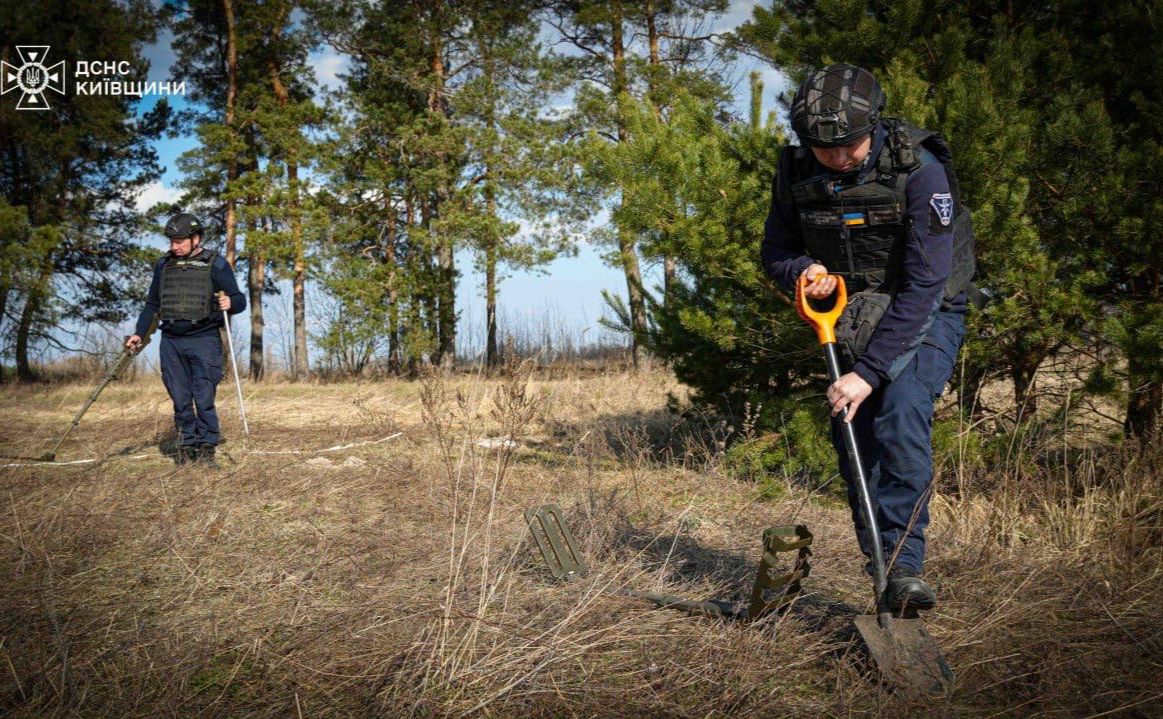 Піротехніки ДСНС проводять нетехнічне обстеження територій Київщини. Фото: ДСНС Київщини
