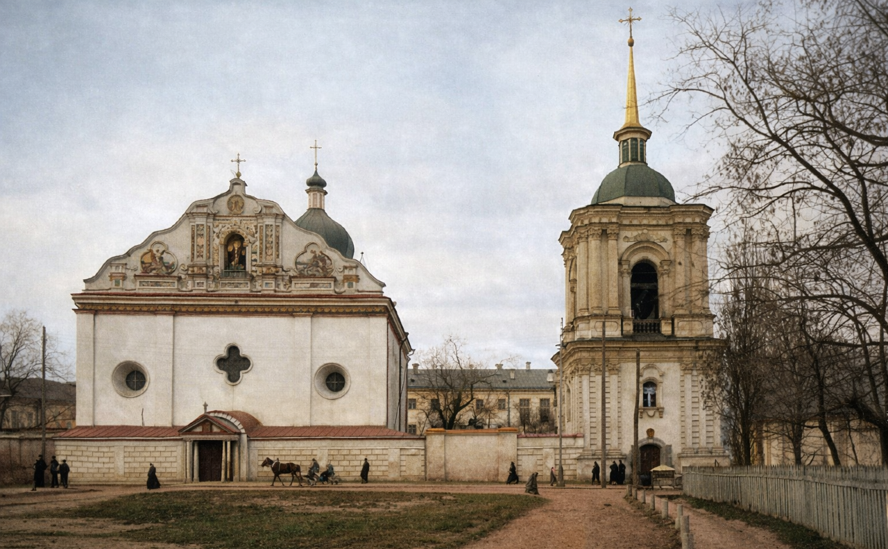 Церква Петра і Павла на Подолі. Фото з відкритих джерел, колоризація: ШІ
