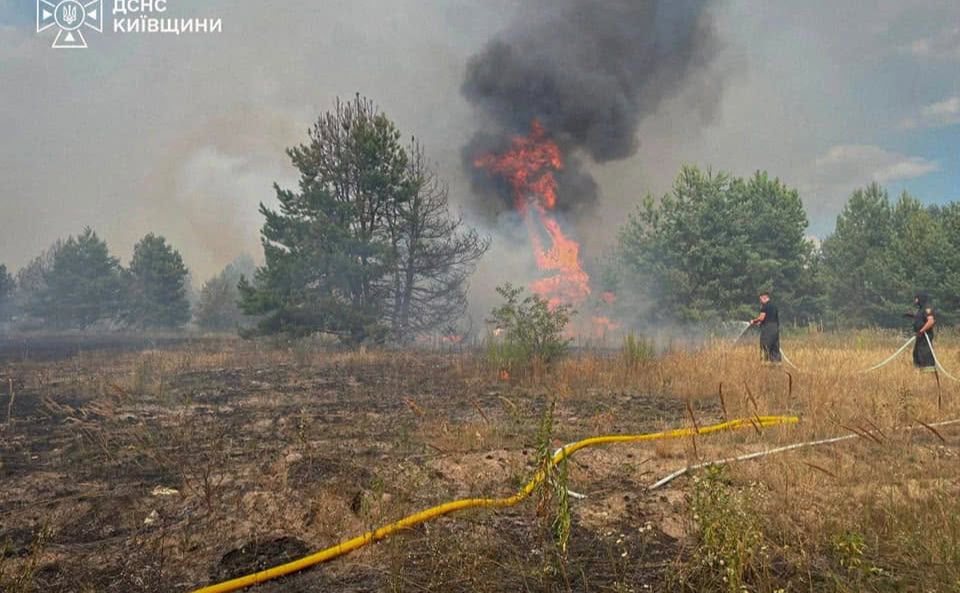 Горить сміття та трава. Фото: ГУ ДСНС у м.Києві