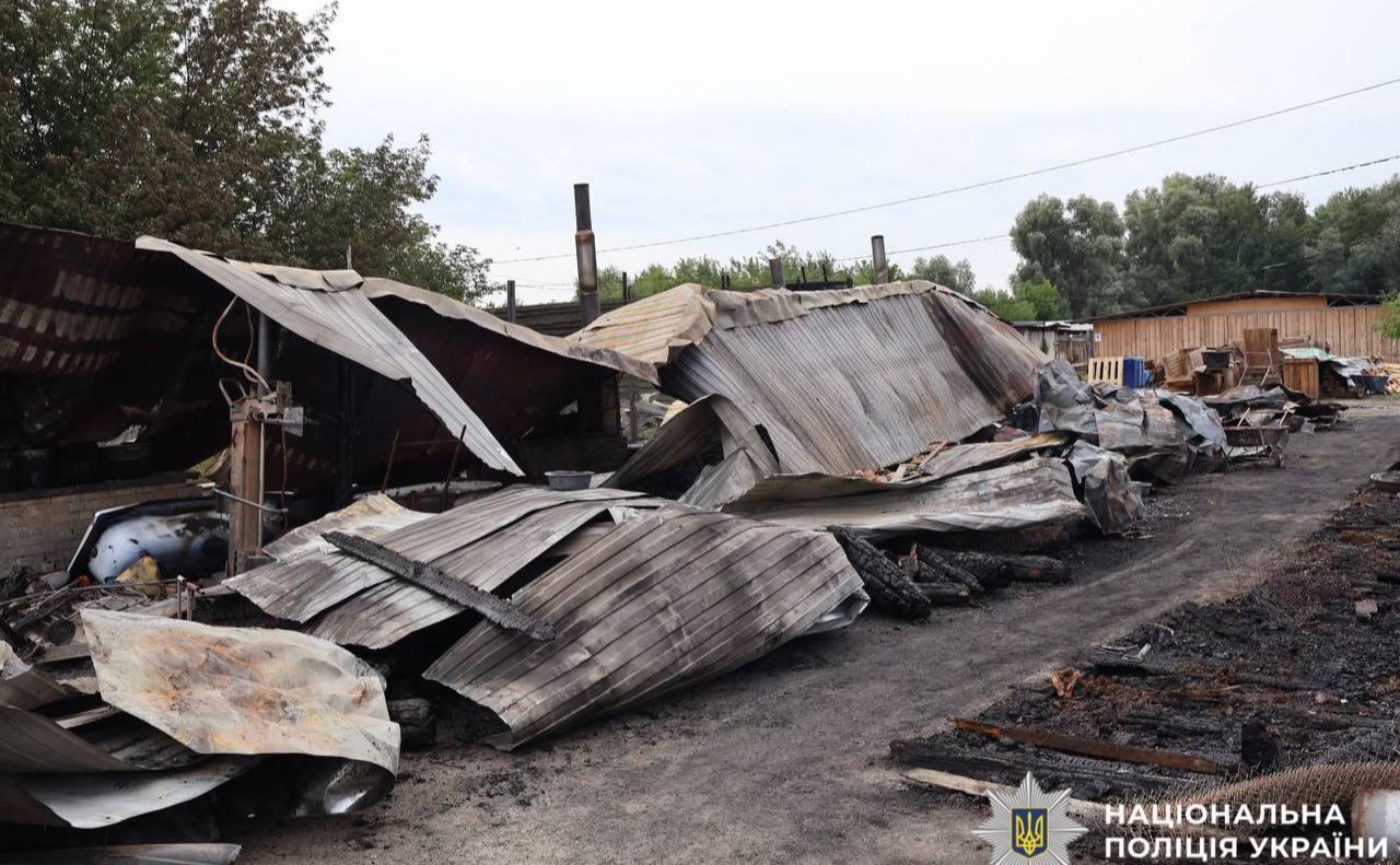 Внаслідок пожежі були пошкоджені вольєри, деякі тварини загинули. Фото: Національна поліція України.