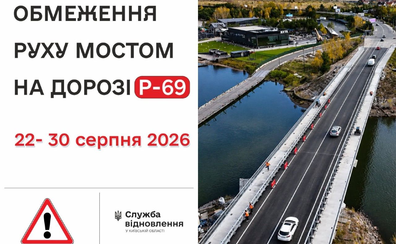 На Київщині тимчасово обмежать рух мостом у Вишгороді