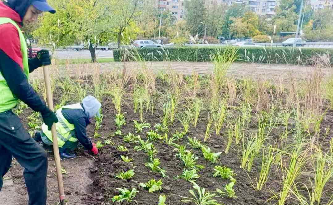 Озеленювачі у парку імені Романа Шухевича. Фото: КО «Київзеленбуд»